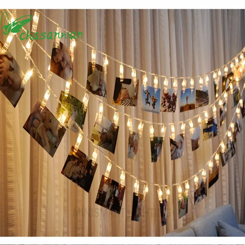 

CHASANWAN 1 M 10 Lamp Photo Clip LED Battery Box LED Strip Light Christmas Decorations for Home New Year Decoration Natal.