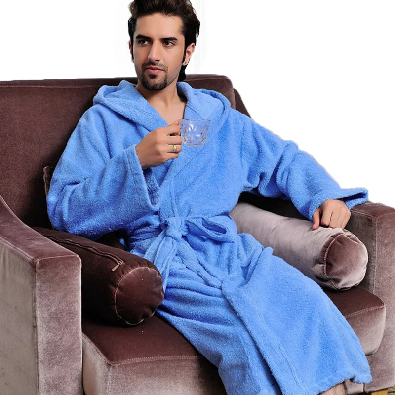 Hooded bathrobe men cotton women sleepwear nightgown mens towel fleece