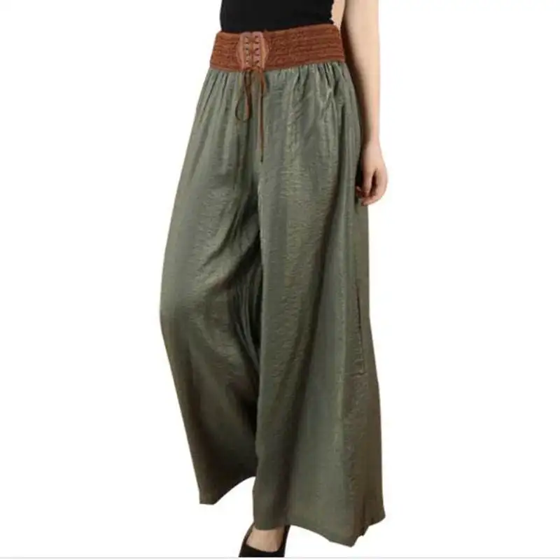 

high quality Women Wide Leg Pants Elastic Waist 2018 summer New Trouser Women Pants Loose 10 Colour Casual Vintage AC594