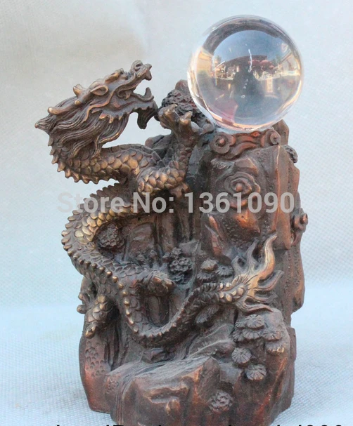 

xd 00404 Lucky Chinese Bronze China Zodiac Year Fengshui Dragon On Hill Play Ball Statue