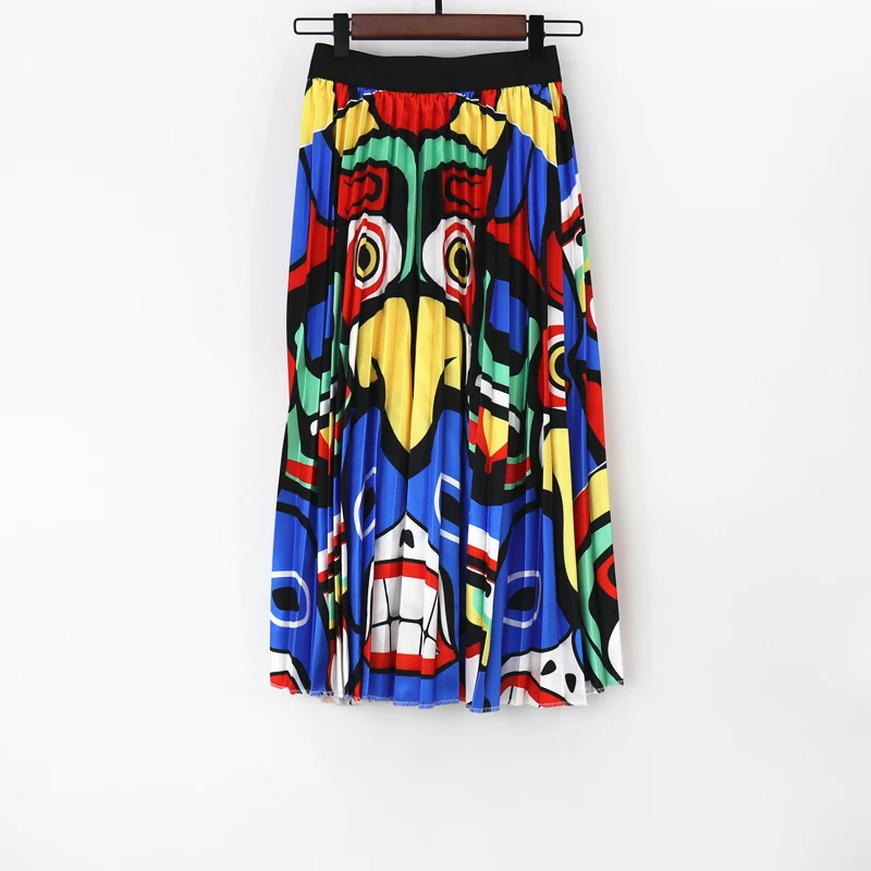 

MNOGCC 2019 New-Coming Spring High Street Style A-Line Floral Pattern Vacation Skirt High Quality Women Pleated Long Skirts