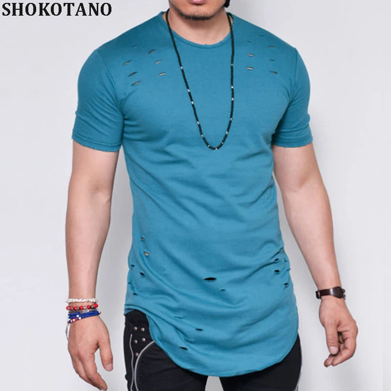 SHOKOTANO рваные короткий рукав Для мужчин футболка мужская Swag курица стройные