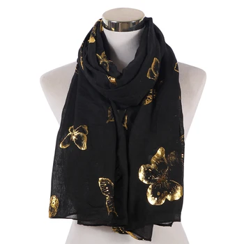 

New Fashion Black White Foil Gold Big Butterfly Shawl Wrap Hijab Scarves For Womens