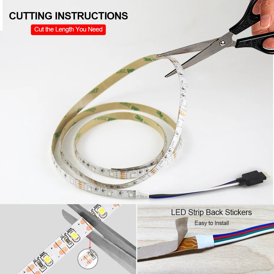 Светодиодная лента SMD3528 60LED s/m 5V меняющая цвет Гибкая веревочная 0 5 m 5m для ПК ТВ