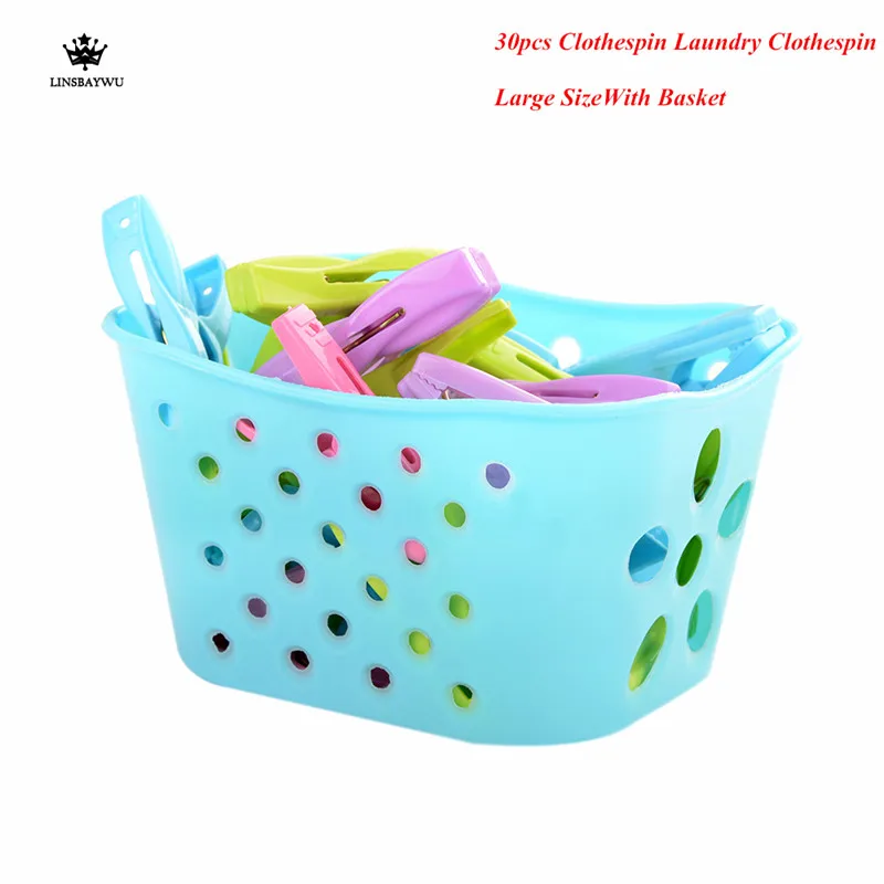 

30Pcs Colorful Clothespins Hook Laundry Clips Multipurpose Bra Socks Hanger Pegs Large Spring With Basket
