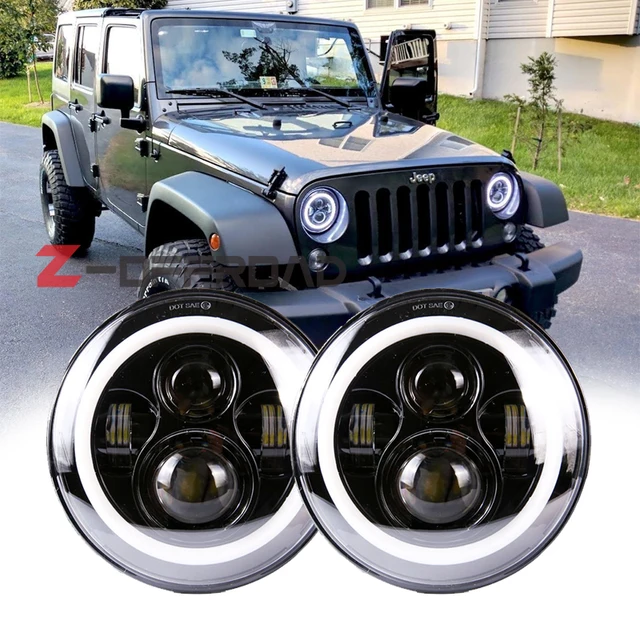 For Jeep Wrangler Unlimited JK 4 Door offroad 7" LED H4 headlight replacement with white halo