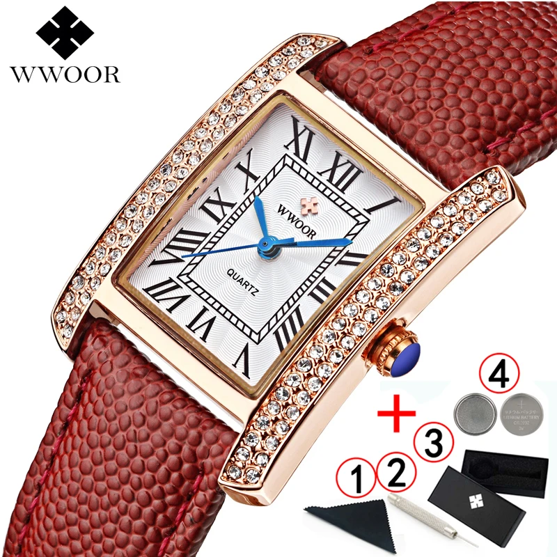 

New Top Brand Women Watches 2019 Square Fashion Gold Watch Diamonds Dress Red Ladies Crystal Quartz Red Women Wristwatch 2019