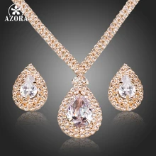 AZORA Plateado Oro Magnífico Claro CZ Gota de Agua Colgante de Collar y Pendientes Juegos de Joyería TG0158