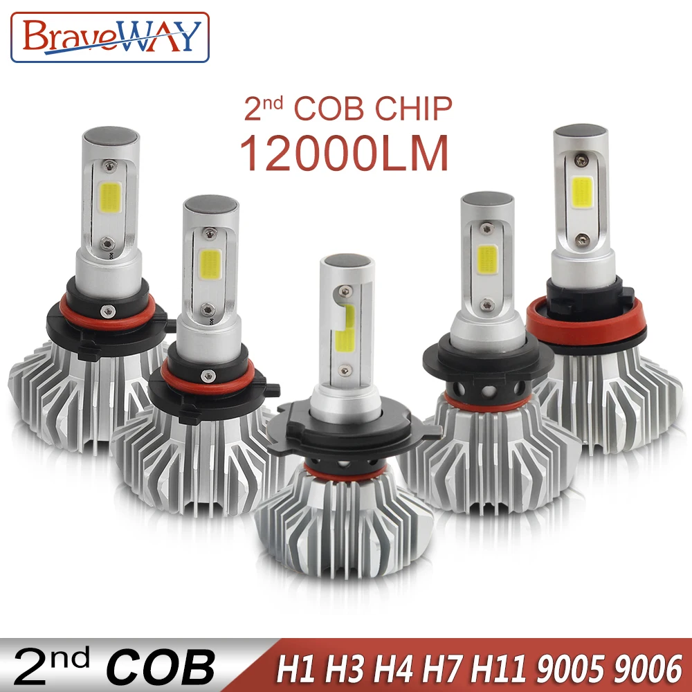 

BraveWay H1 Led Headlight for Car H7 LED Bulb H11 Lights for Auto 9005 9006 HB3 BH4 lamp H4 12000LM 6500K 80W 12V 24V Car Light