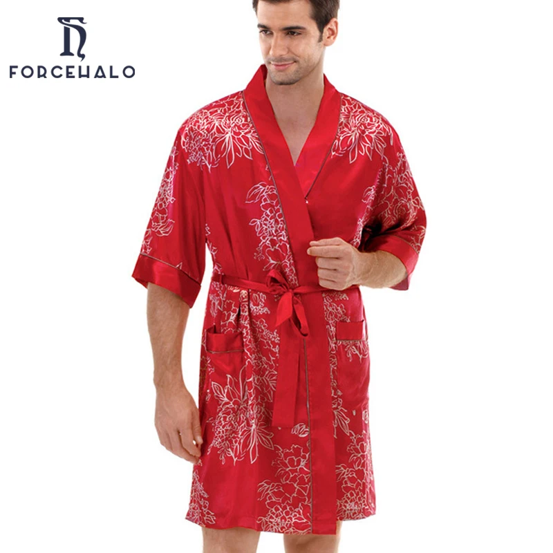 Brand New Silk Bathrobe Men Casual Design Kimono Men Red Nightgowns For