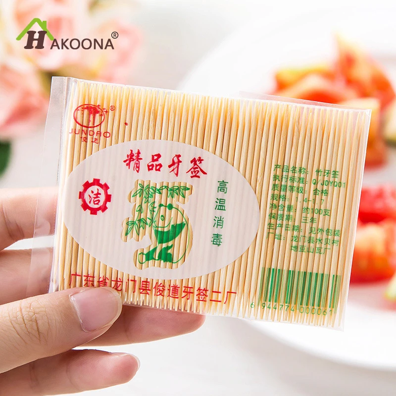 

HAKOONA One Pack Toothpicks Bamboo Wooden Disposable Toothpick For Home Restaurant Hotel 100 Pieces Natural Thin Furit Focks