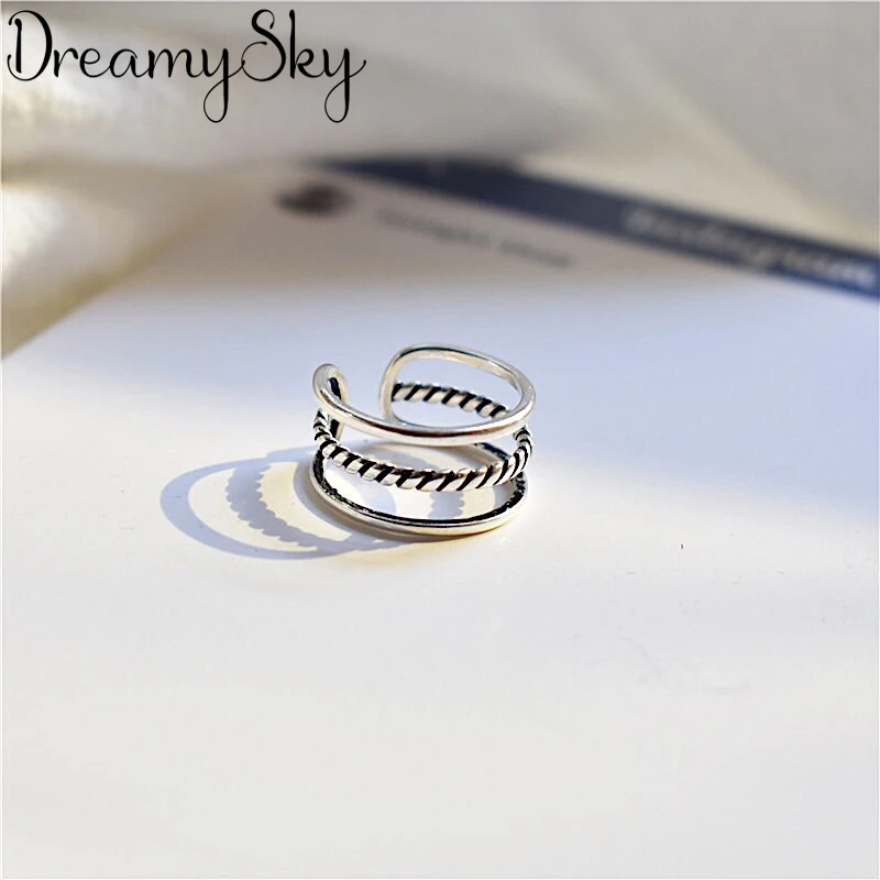

Bohemian Vintage 925 Sterling Silver Multi-layer Round Rings For Women Adjustable Size Finger Rings