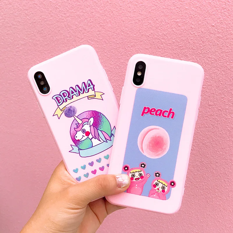 

Phone Case Summer Fruit Pink Peach Phone Case For iPhoneX XR XS Pink TPU Soft Shell Phone Case For iPhone7 8 6 Cover