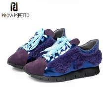 Prova Perfetto корейский стиль натуральная кожа смешанные цвета шерсть женская повседневная обувь модная толстая подошва на шнуровке тонкие туфли на плоской подошве