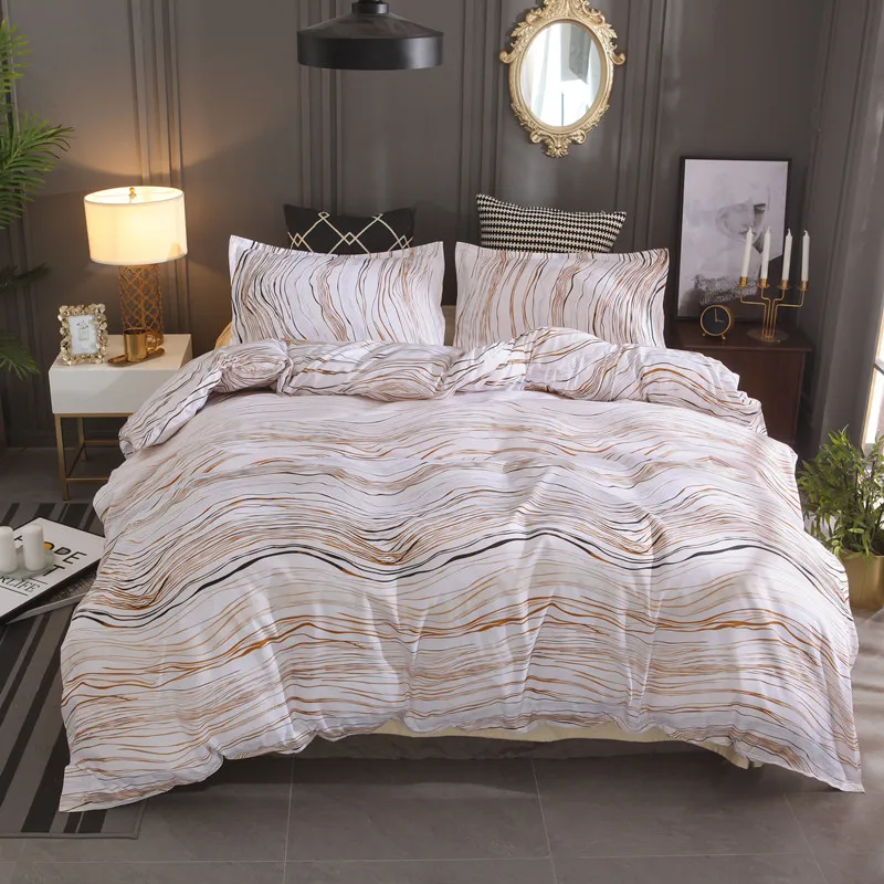 

New Wavy Stripes Duvet Cover Sets Luxury 2/3pcs Polyester Reactive Printing Twill Comforters Bedding Set Quality Pillowcase