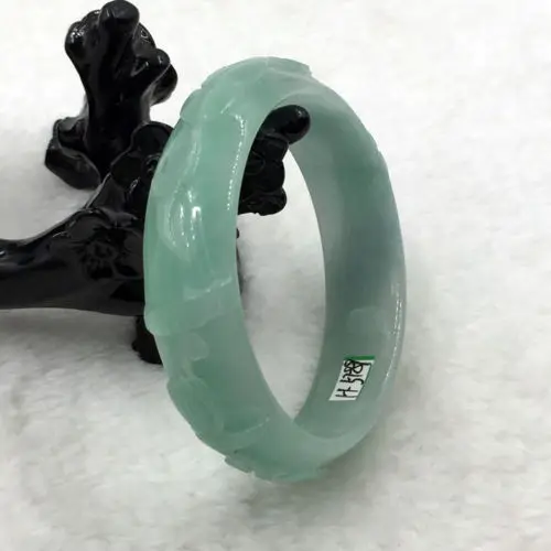 

free shipping 01875 Vintage Chinese Hand-carved Green Jadeite Jade Gems Bracelet Bangle