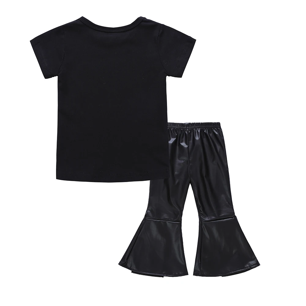 Tanie 2018 ubrania dla dzieci zestaw dziewczyny odzież zestaw księżniczka T Shirt PU spodnie Baby Girl ubrania berbeć dziewczyny lato odzież moda