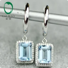 14 к белое золото натуральный 2.84ctw Аквамарин и алмаз обручение висячие серьги