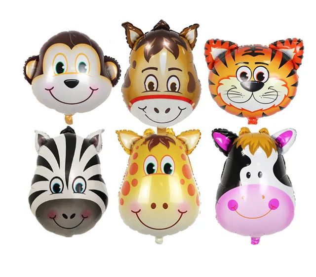 zoo animal balloons monkey giraffe zebra cow tiger horse head helium