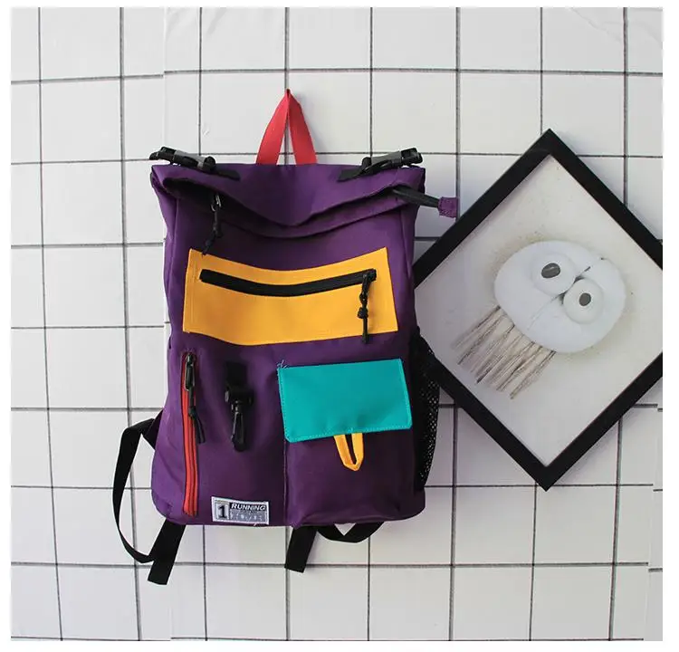 Японский мужской и женский рюкзак из парусины в стиле ретро на молнии, рюкзак из парусины для путешествий, Подростковый рюкзак для школы - Цвет: Фиолетовый