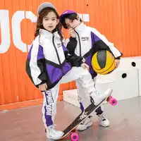 をビッグボーイズ子供服秋のヒップホップの服セットジャズストリートスポーツセットティーンエイジャーの女の子キッズファッションルーズコート