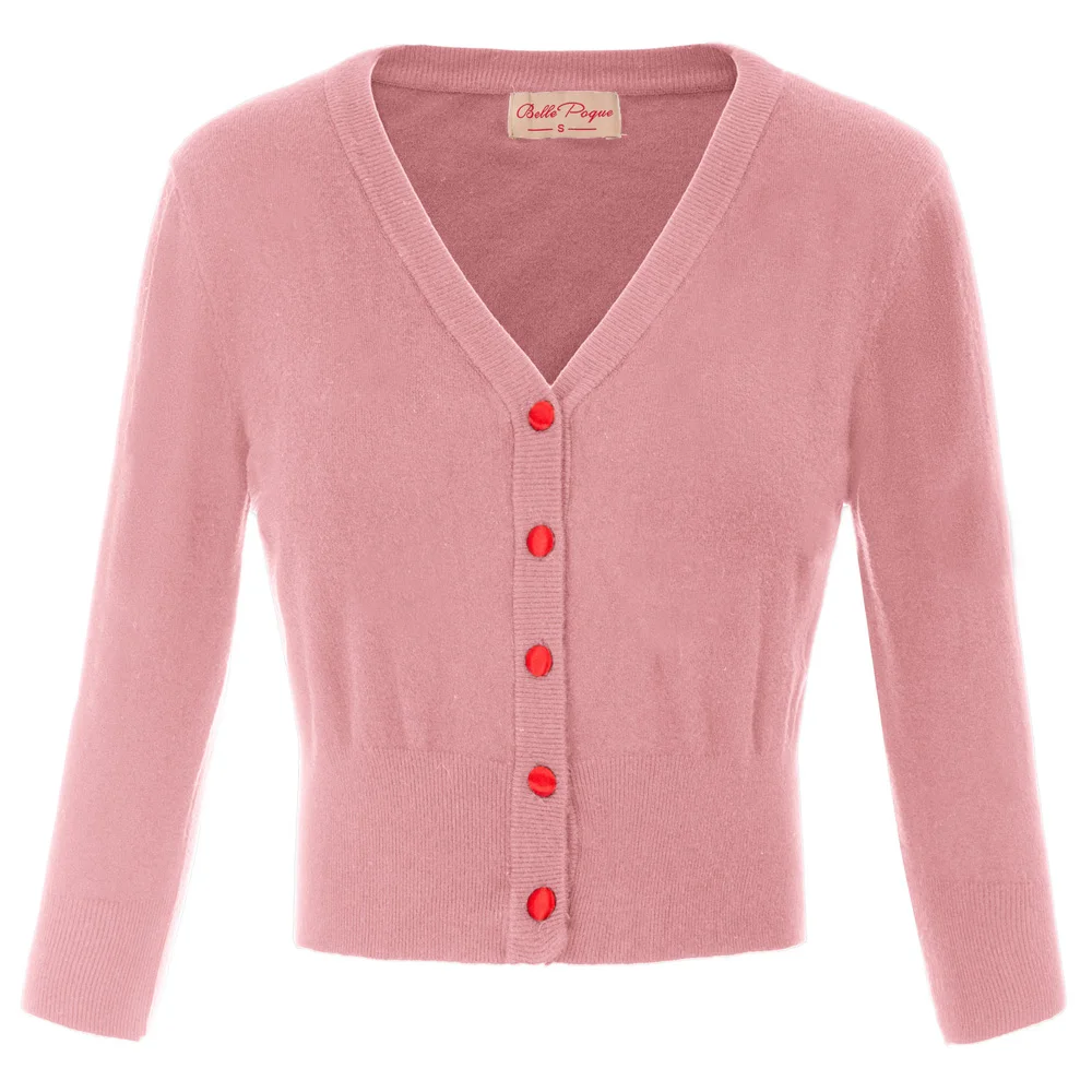 

Women's Button Down Knitwear pink black coat 3/4 Sleeve V-Neck Contrast Knitting Coat Cardigan Tops female jacket shrug
