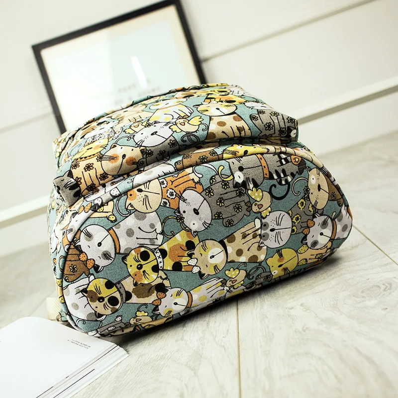 New Canvas Fabric Women Backpacks Cute Cat Animal Printing Girls College Daily Laptop Book Bags Travel Bagpacks Mochila