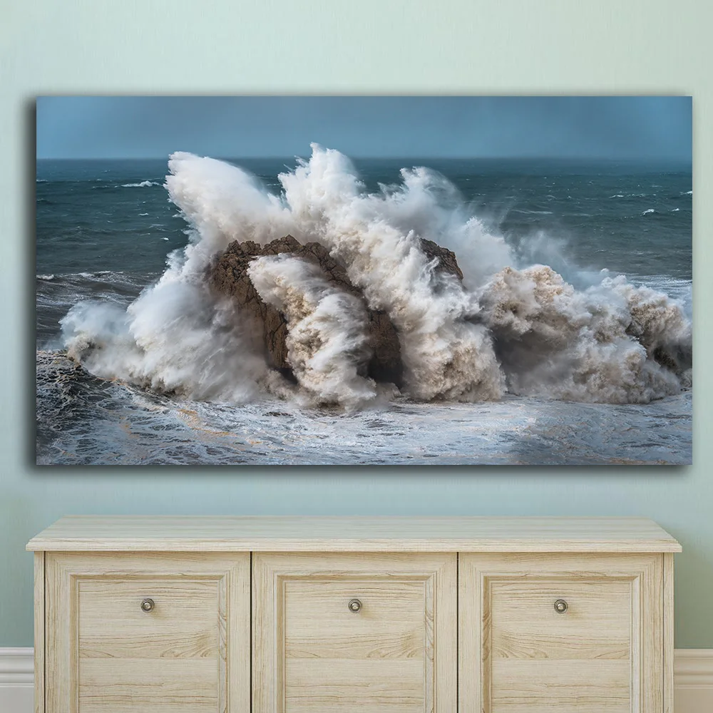 Fashion Oil Painting Ocean waves,rock,stone storms Home Decor On Canvas