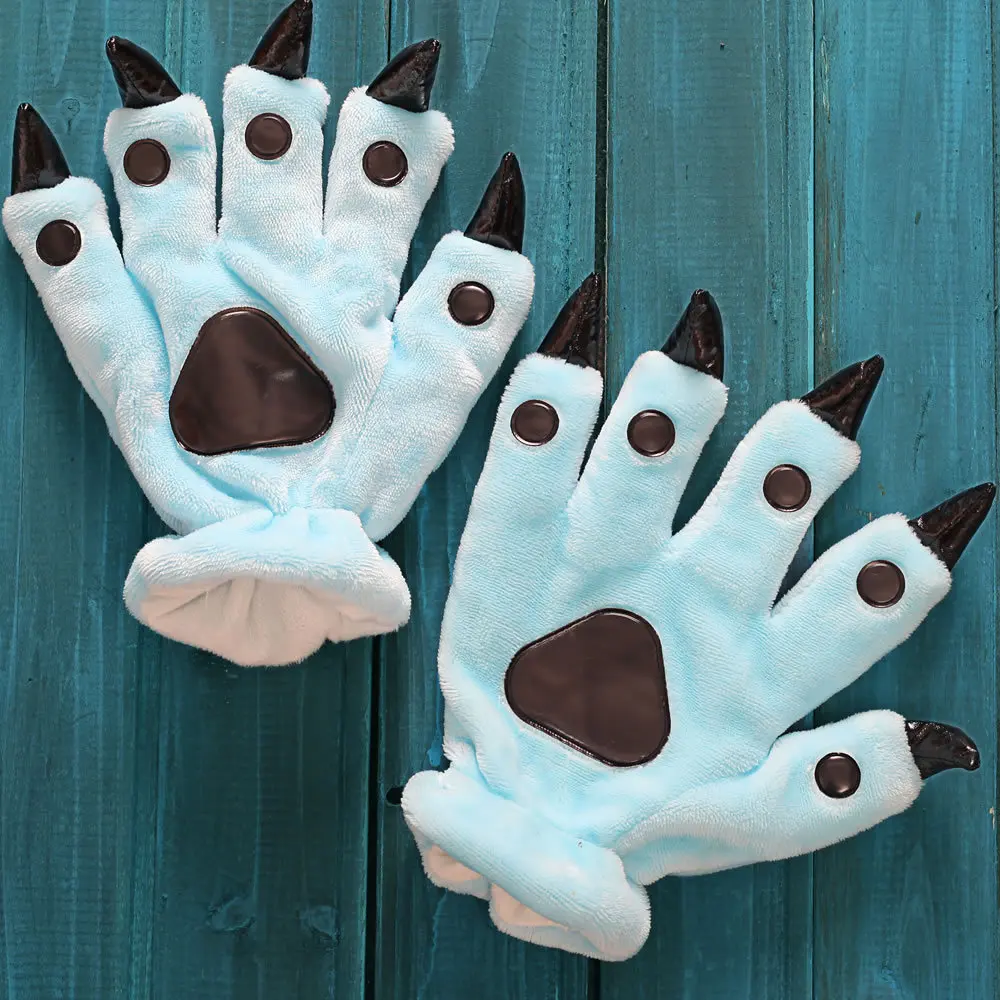 winter Mittens child Animal Bear Cat Claw Paw Footed Cartoon Pajama Gloves Kids Cosplay Soft Plush 3