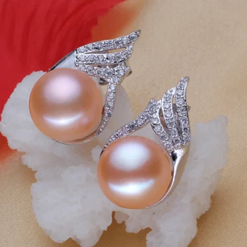 

Women Gift word 925 Sterling real [bright pearl] natural freshwater 10mm-11mm pearl earrings, black pearl earrings, brigh
