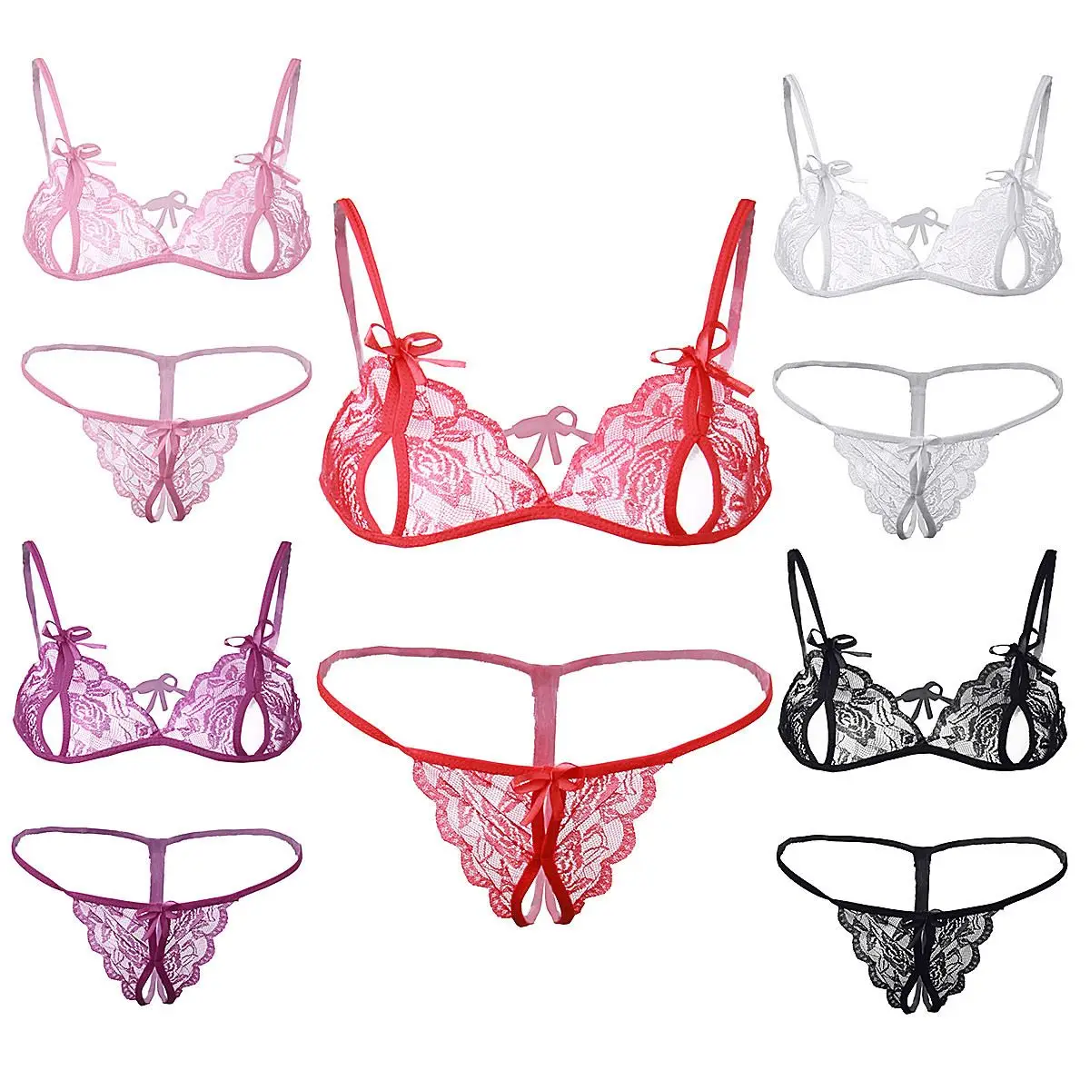 2016 Fashion Erotic Lace Sleepwears Women Sexy Lingerie Set Hot  Bodysuit Sex Open Crotch G-string + Bra Suspenders Costumes