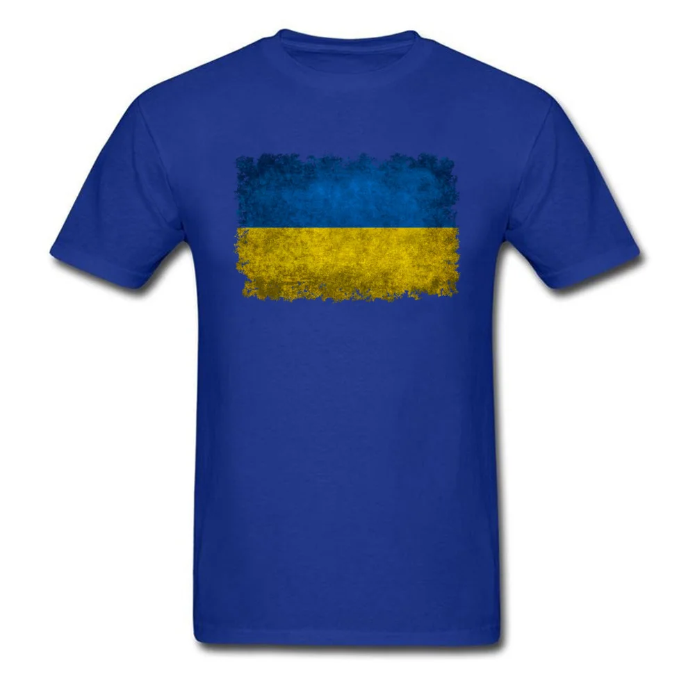 Design Cotton Fabric Top T-shirts for Male Short Sleeve Cool Tops Shirt Coupons April FOOL DAY Round Collar Tee-Shirts Leisure Flag of Ukraine in vintage retro style blue
