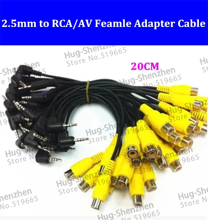 

Black AV-in Video Cable 0.2Meter 2.5mm Stereo Jack Male Plug To RCA Female Adapter For GPS Converter---20pcs/lot