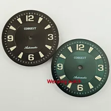 Corgeut 33,5 мм черный зеленый циферблат светящийся циферблат подходит ETA2836 MIYOTA 8215 821A автоматический механизм