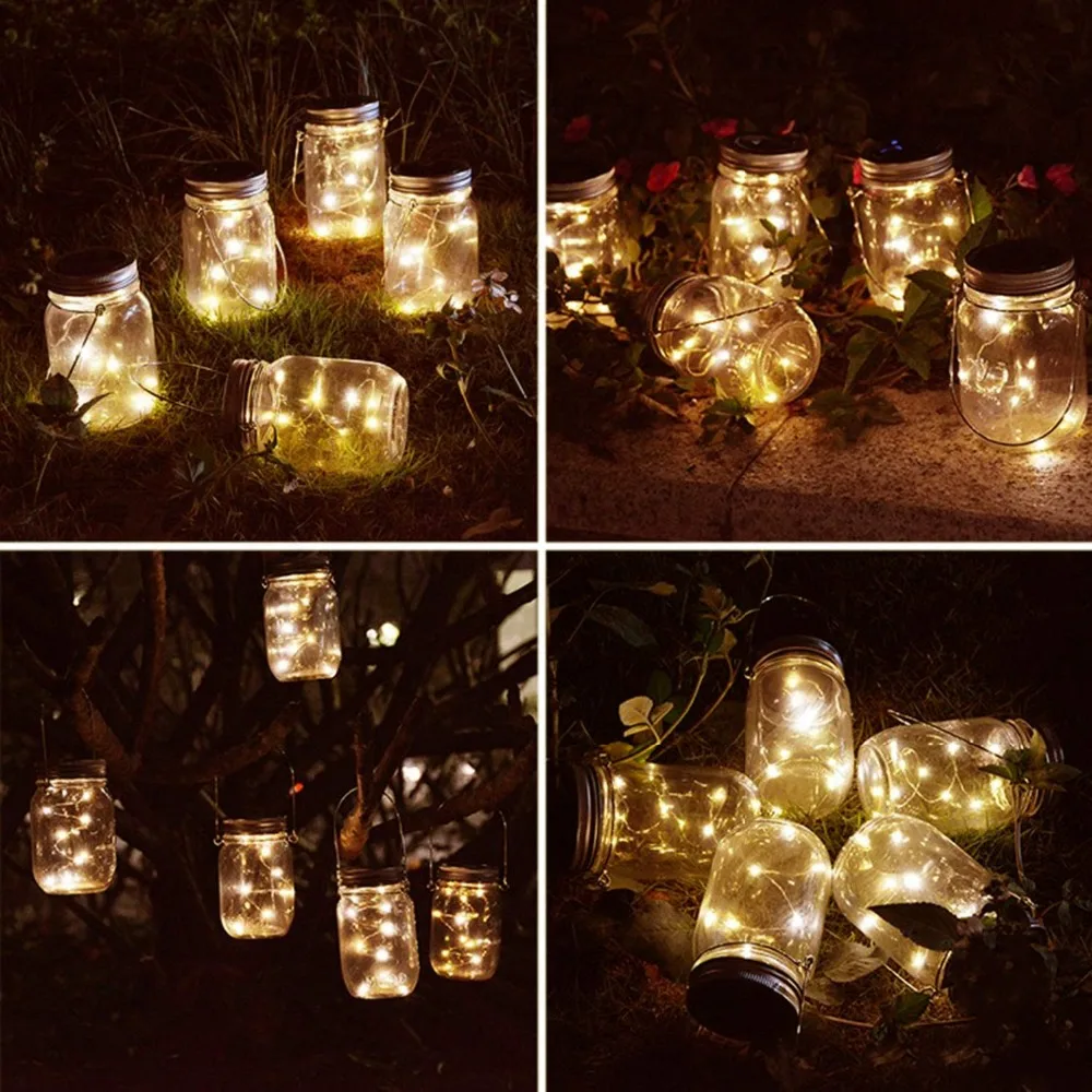 Pacote de Luz de Fadas Decoração do Jardim sem Garrafa Solar Mason Tampa Luzes Cor Mudando 3 Cores 6 Led Jar 9 decoração do jardim sem garrafa 3 cores