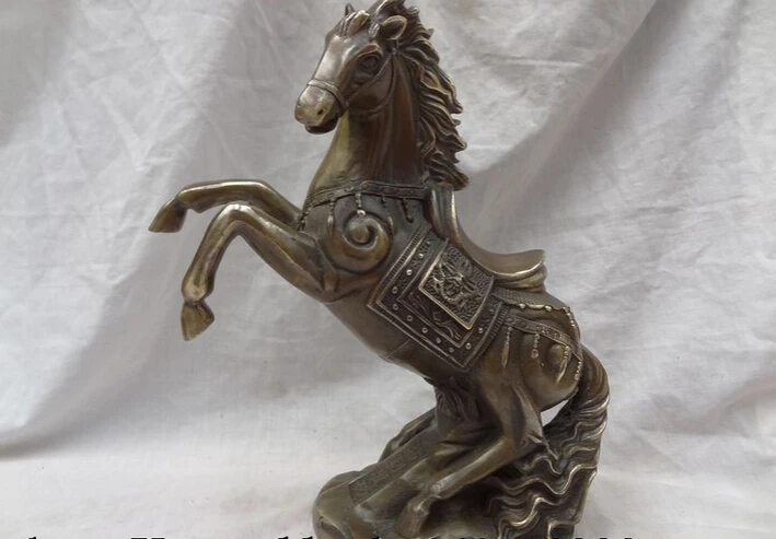 

S3942 11" Chinese Bronze Copper Sculpture Carved Dragon Head Wealth Up Horse Statue D0317