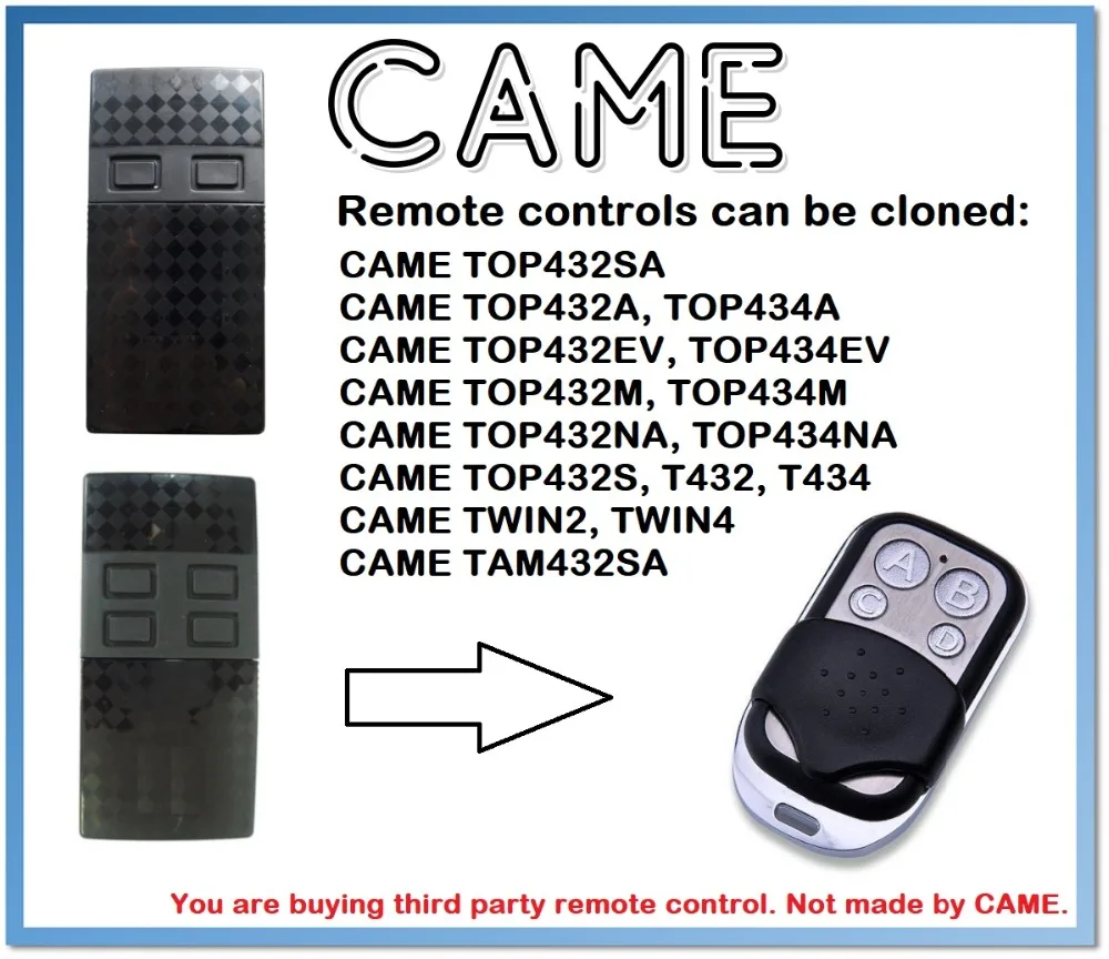 

CAME TWIN2, TWIN4 Universal Remote Control Duplicator 4-Channel 433.92MHz (only for 433.92mhz fixed code)