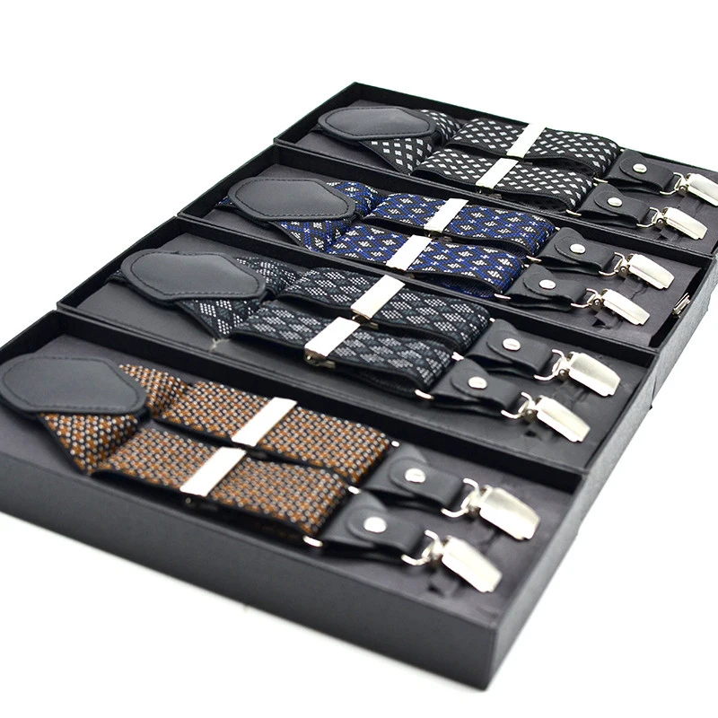 

Suspenders for men formal Geometric pattern type 120cm length 3.5 cm width seliver 4 clips plastic bag package
