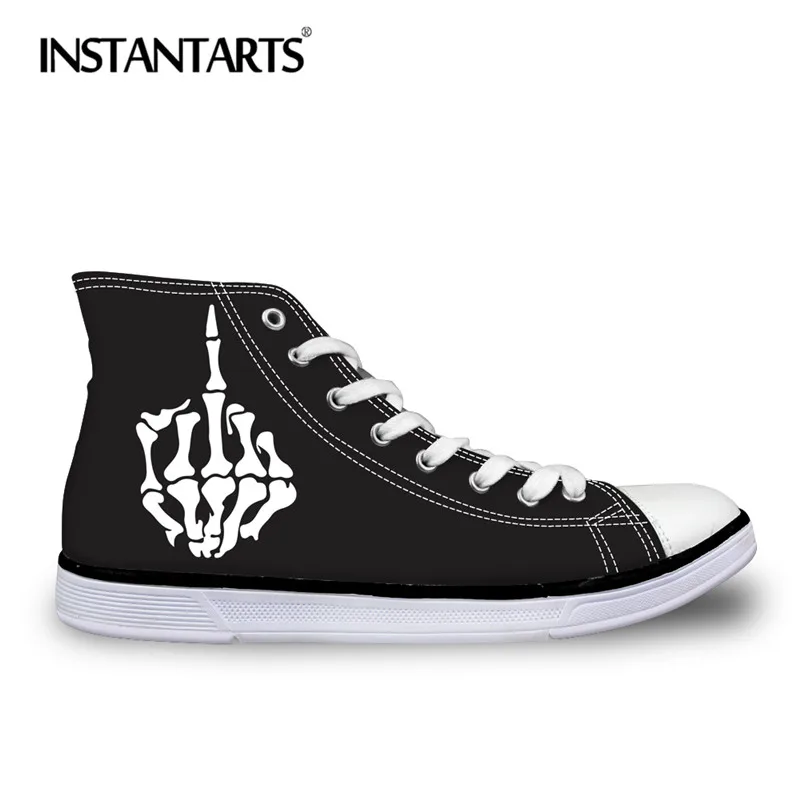 

INSTANTARTS Men's Vulcanize Shoes 3D Print Spring Autumn Flats Sneakers Skull Finger Teenager Boy Cool High Top Canvas Shoes