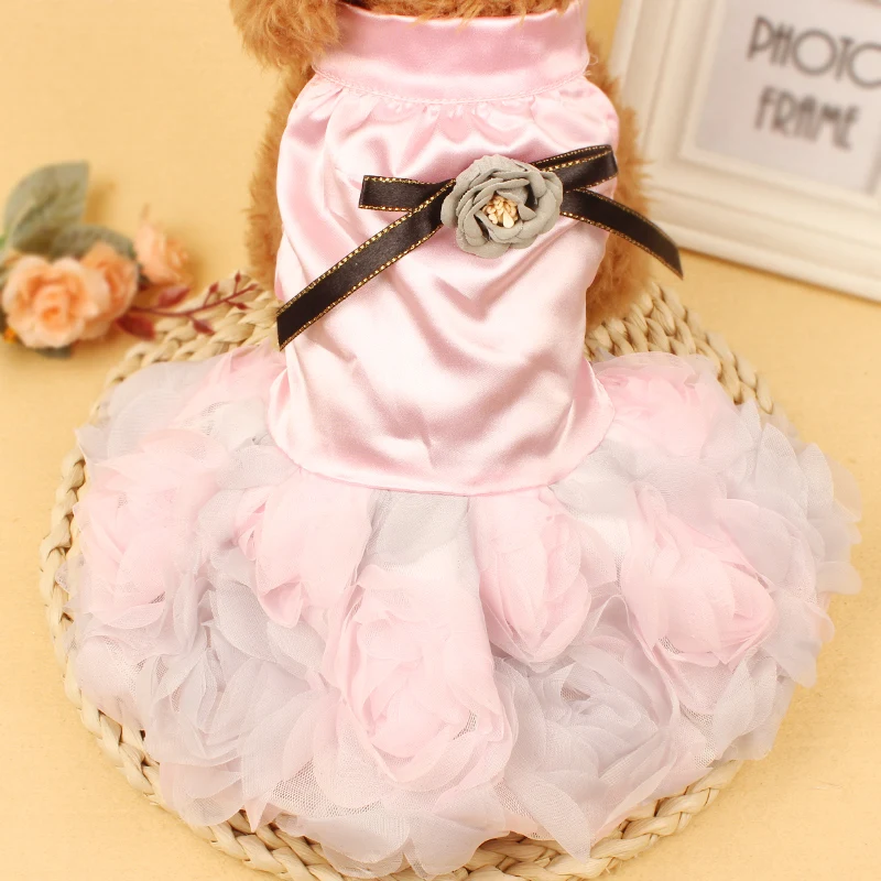 puppy outfit pet dress for dog chihli summer dresses skirt denim cheap dogs clothes lace haberdashery wedding  (3)