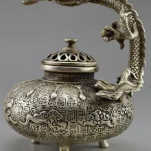 Коллекционные Украшенные старый ручной работы тибетский гравировка серебром дракон ладан горелки украшения сада Тибетский серебро латунь