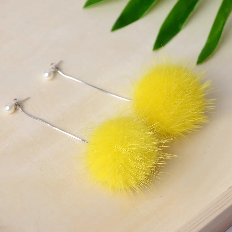 

length 8cm, with 4cm real Mink hairy ball ,pearl silver yellow/red/blue dangle earrings
