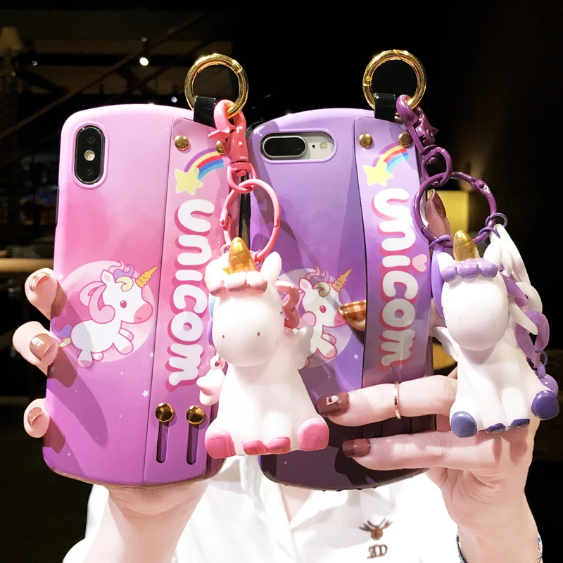 Для iphone XR XS max X единорог ремешок на запястье чехол для телефона 6 6s 7 8 plus милый