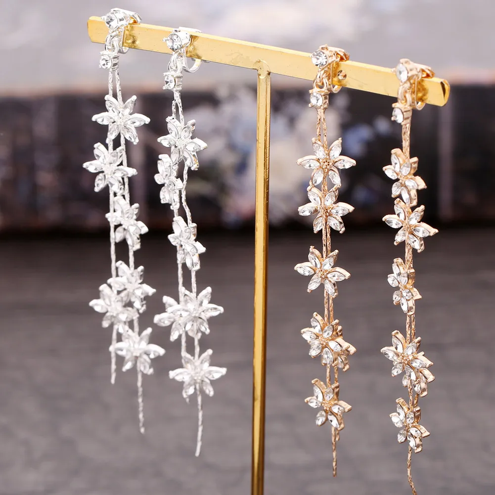 

Women Stud Earrings Clip Earrings Sweet Style Shining Zircon Flower Tassel Earring HSJ88