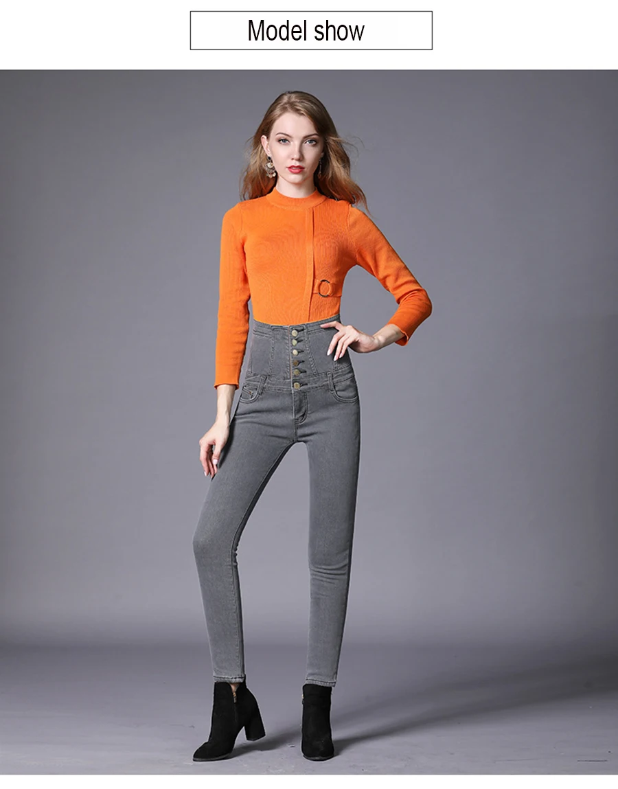 Winter Women Warm Jeans with Thicken Fleece Velvet Denim High Waist front Button back Strap Design Pencil Pants Plus Size S-6XL (13)