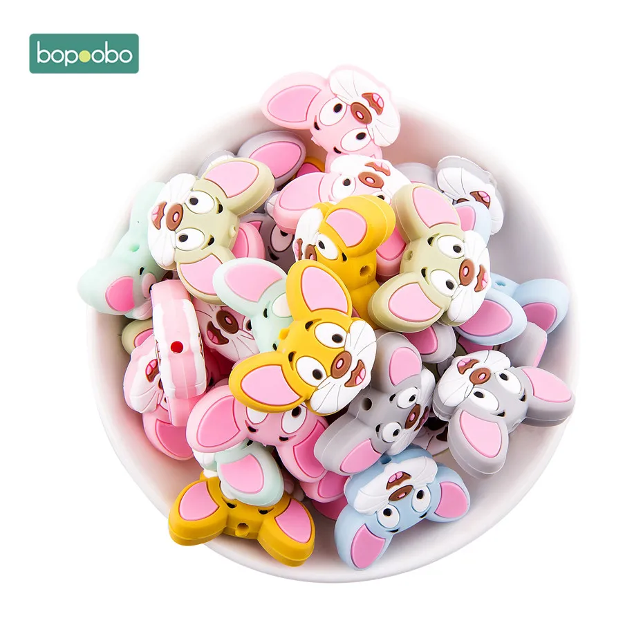 

Bopoobo 50pcs Silicone Beads Teether Bpa Free Cartoon Mini Mouse Head Diy Nursing Bracelet Food Grade Baby Teething Accessories
