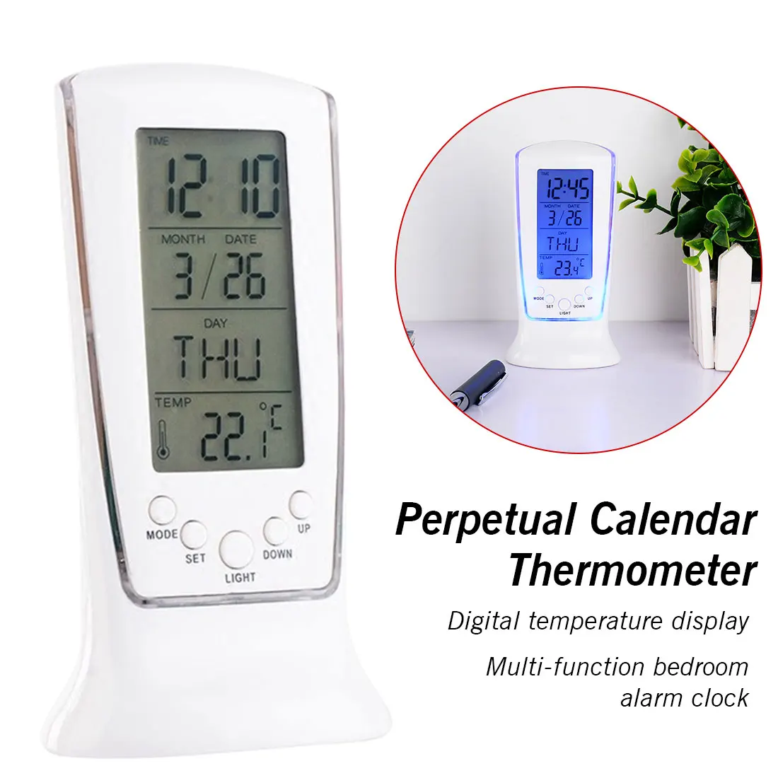 

Electronic Desktop Clock Digital Alarm Clock with Blue Backlight Led Table Clock Watch Music Snooze Calendar Thermometer