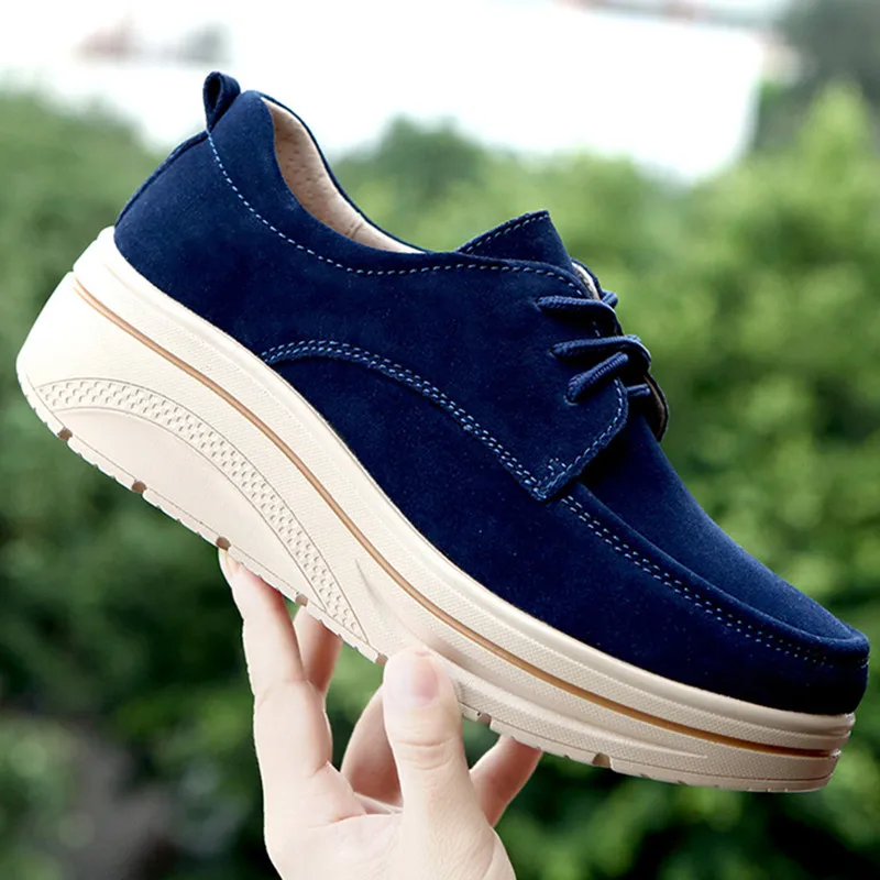 

Woman Suede Shoes Loafers Sewing Lace-Up Round Toe Casual Platform Sneakers Female Ladies Shoes Ballet Zapatos De Mujer S2201W
