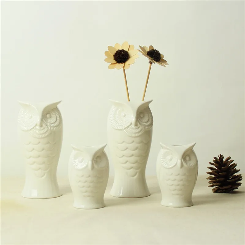 Buy creative white ceramic owl flower vase decorative home decors ornaments
