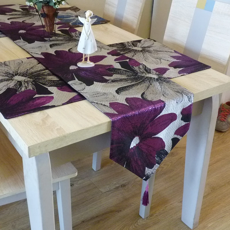 Американский кантри стол бегун шелк-вид жаккард большой фиолетовый синий цветочный длинный стол Обложка Ткань для дома вечерние украшения стола